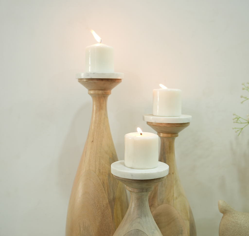 Handcrafted Wooden Candle Holder Set