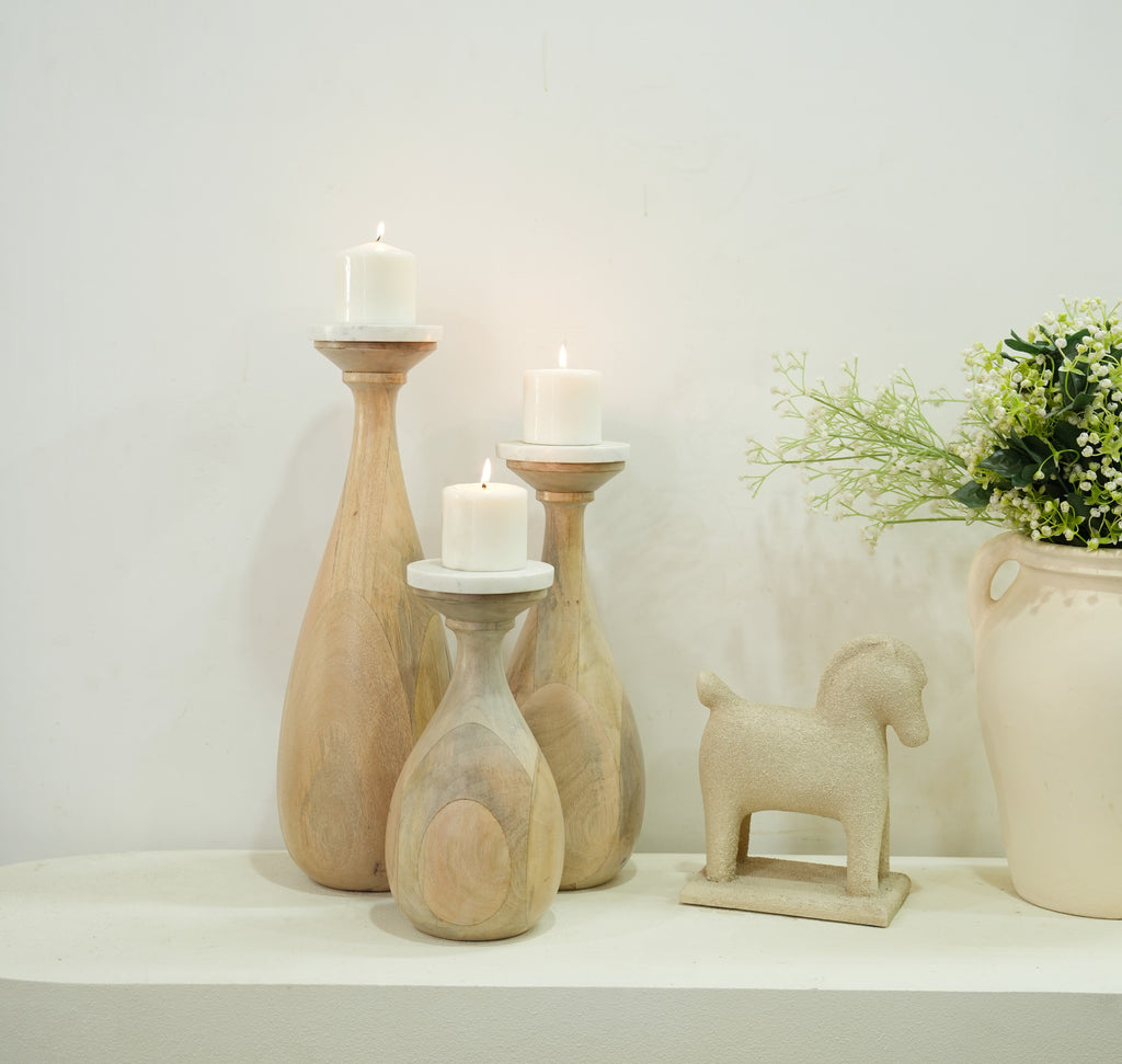 Handcrafted Wooden Candle Holder Set