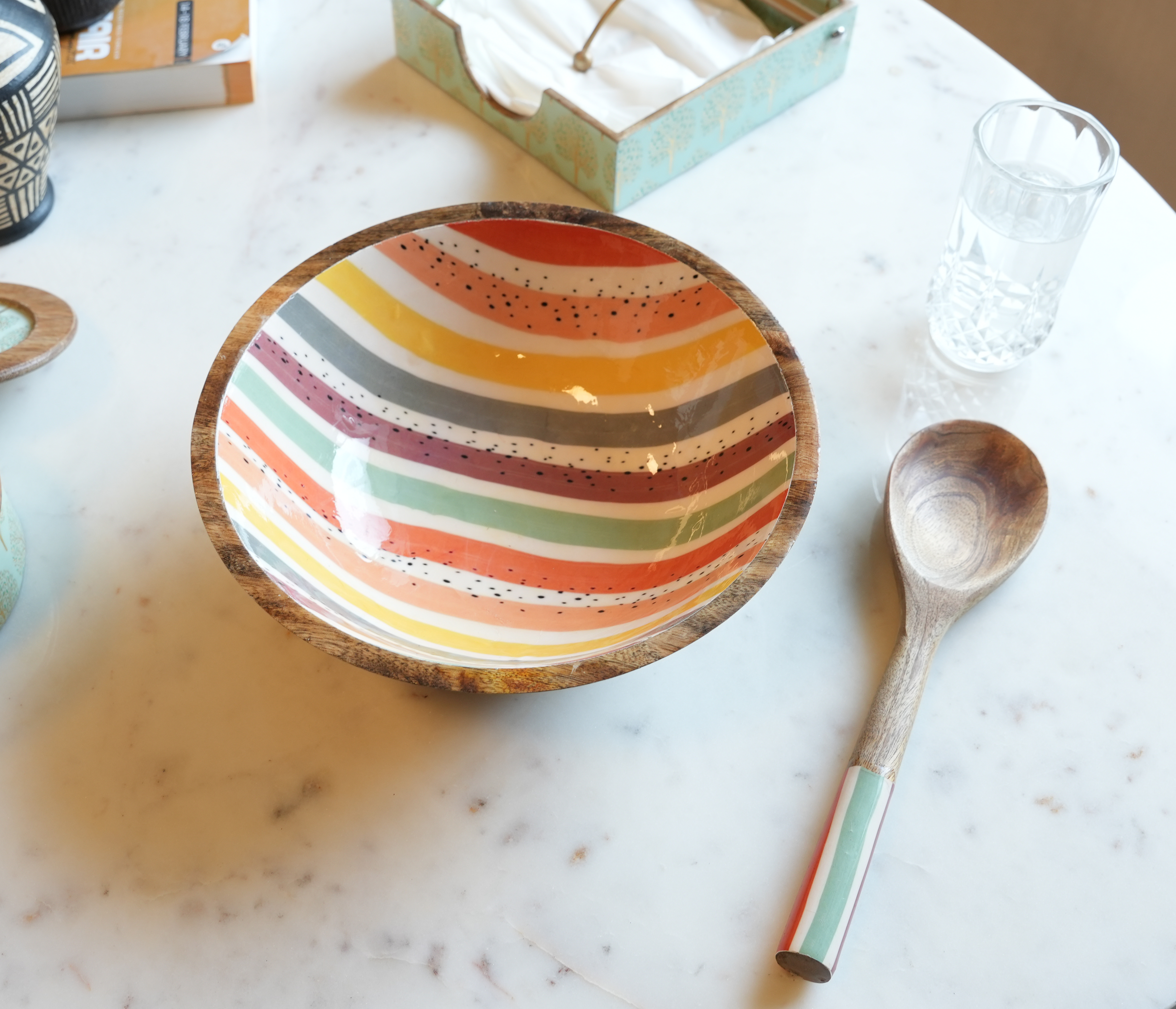 Artisan Mango Wood Serving Bowl Set with Spoon